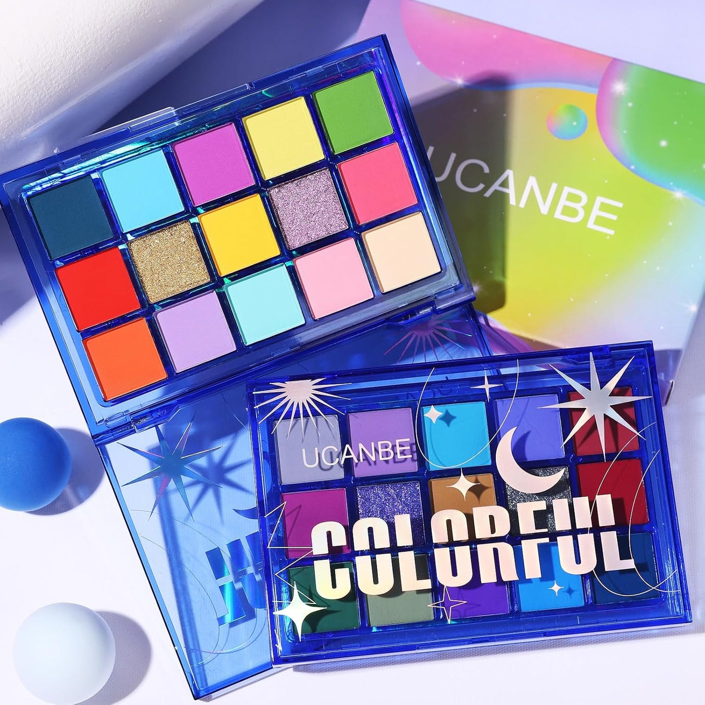 UCANBE Colorful Eyeshadow Palette, 15 Colors Vibrant Bright Shimmer Matte Metallic Neon Eye Makeup Pallet, Rainbow Green Pink Purple Orange Blue High Pigmented Sombras De Ojos Gift Kit