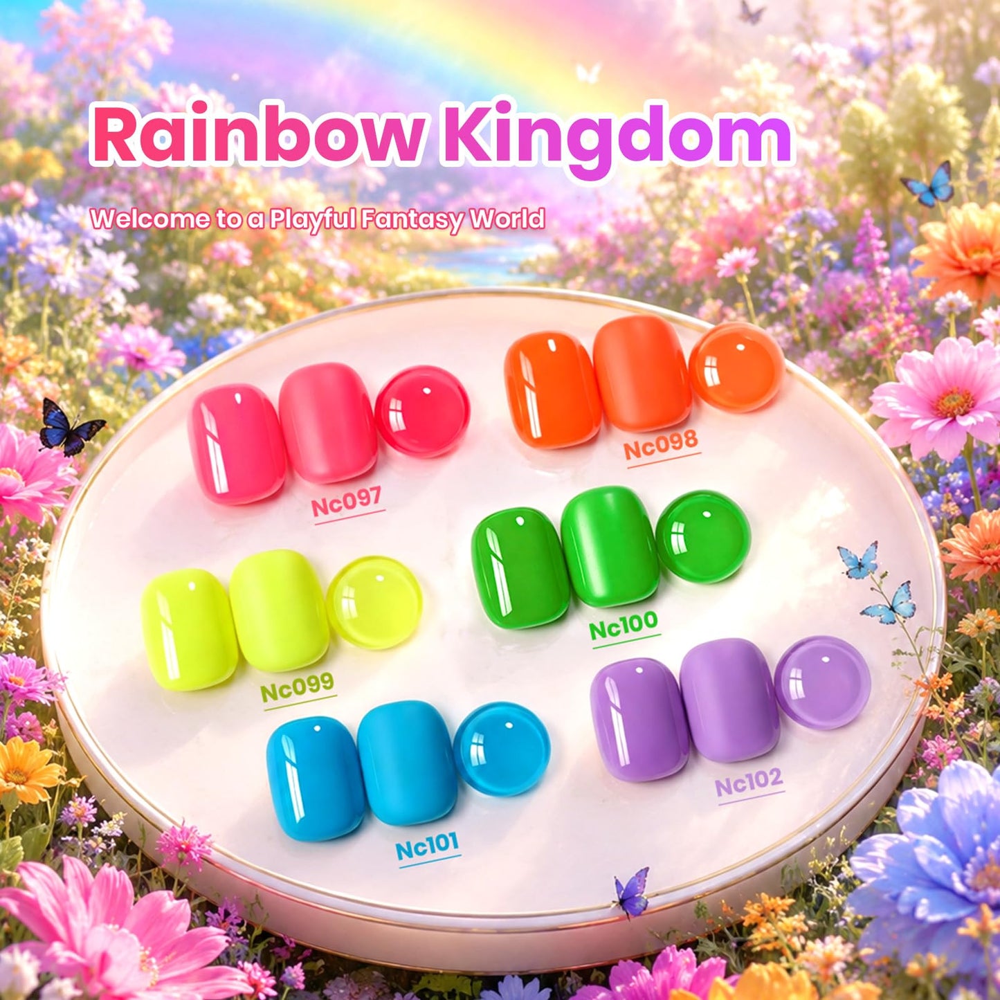 Beetles Neon Gel Nail Polish, Rainbow Kingdom, 6 Colors Gel Nail Polish Set
