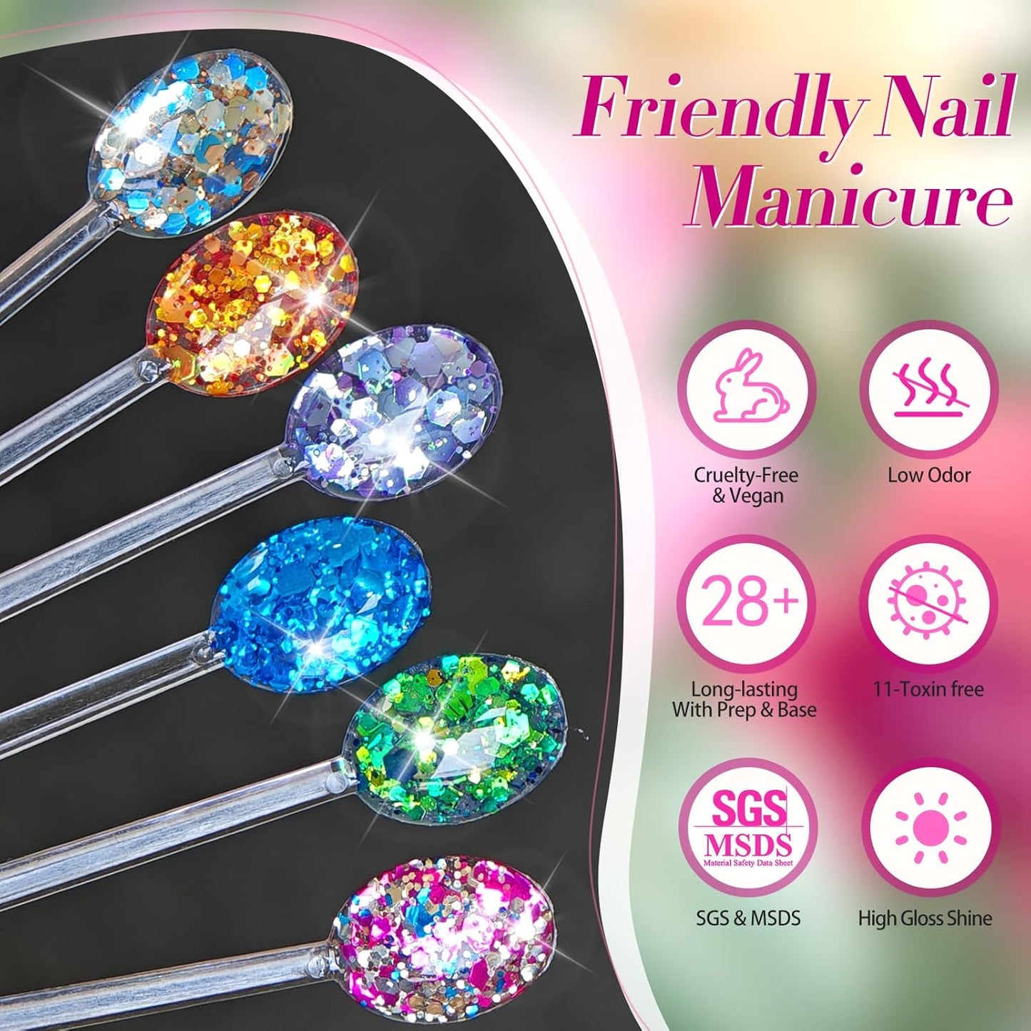 Born Pretty Glitter Gel Nail Polish with Sequins, 6 Pcs Blue Purple Gold Green Hot Pink Long Lasting Sparkly Shiny U V Gel Polish Set for Manicure and Nail Art, DIY at Home, Salon-Quality 7ml