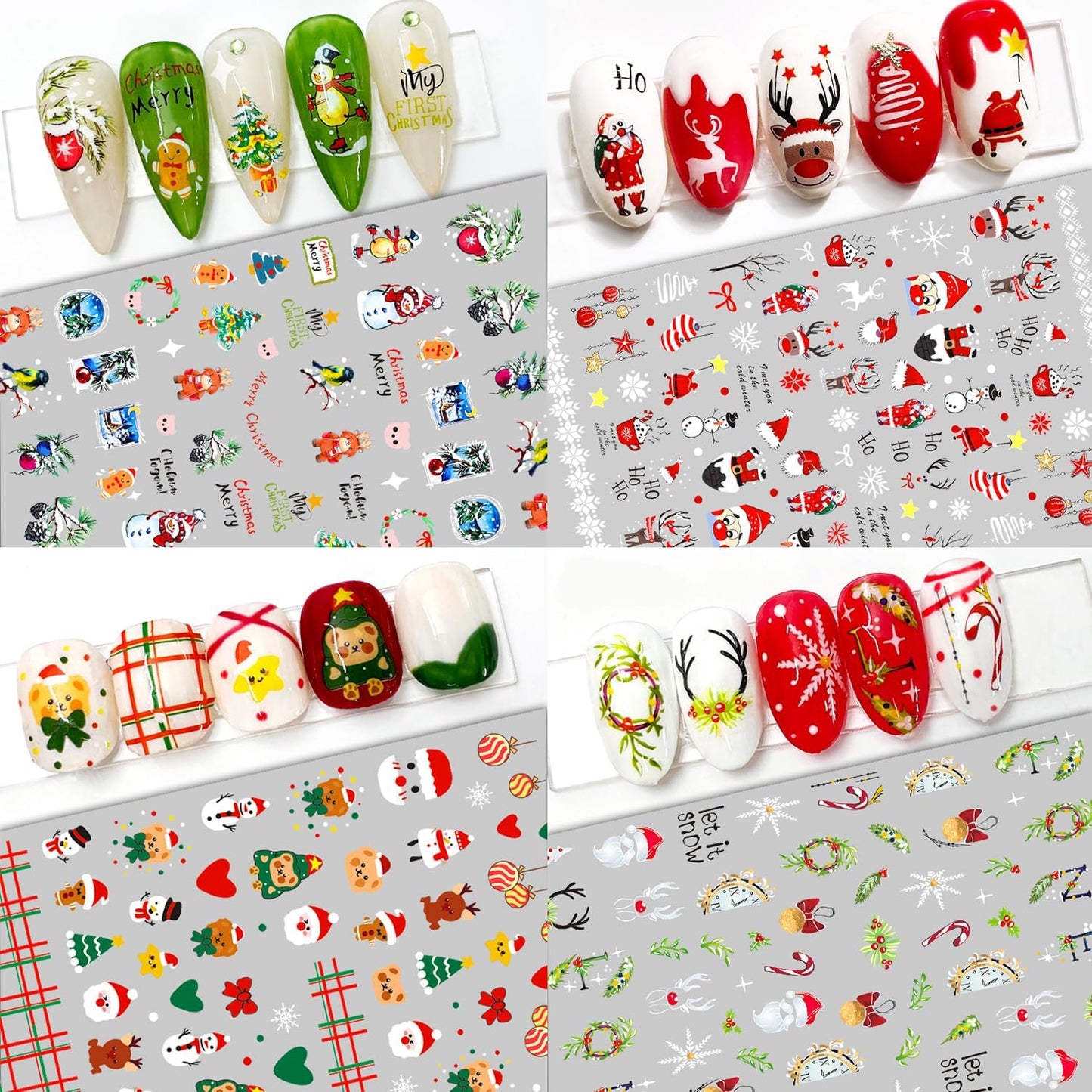 HNUIX Nail Stickers - Christmas 3D, Self Adhesive Nail Decals, Multi Colour Pattern, 10 Sheets, for Nail Art