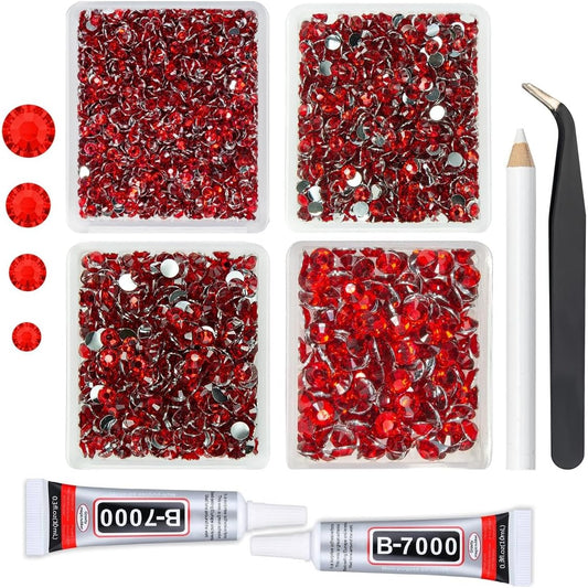 Red Crystal Resin Rhinestones w B7000 Jewelry Glue for Bedazzling Crafting Siam Red Flatback Stones