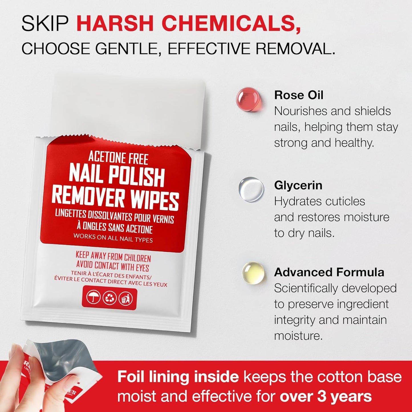 Nail Polish Remover Pads - 100% Non-Acetone - 50 Pack Bulk Set - Individually Wrapped - Quick Nail Polish Remover Wipes - Fingernail Travel Kit to Clear Nail Polish for Home & Professional Removal