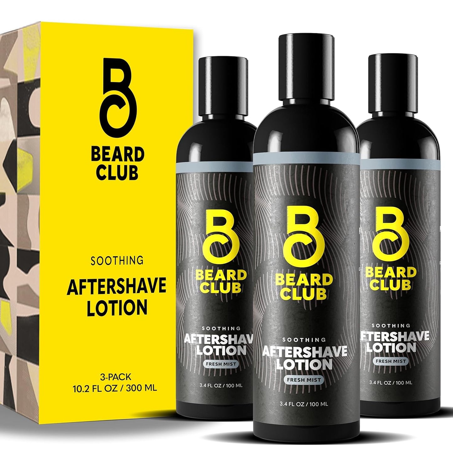 The Beard Club Aftershave for Men – Soothing After Shave Lotion for Men with Chamomile, Tea Tree Oil & Willow Bark – Post Shave Balm Calms Irritation, Prevents Razor Burn & Bumps - 3.4 Fl Oz - 3 Pack