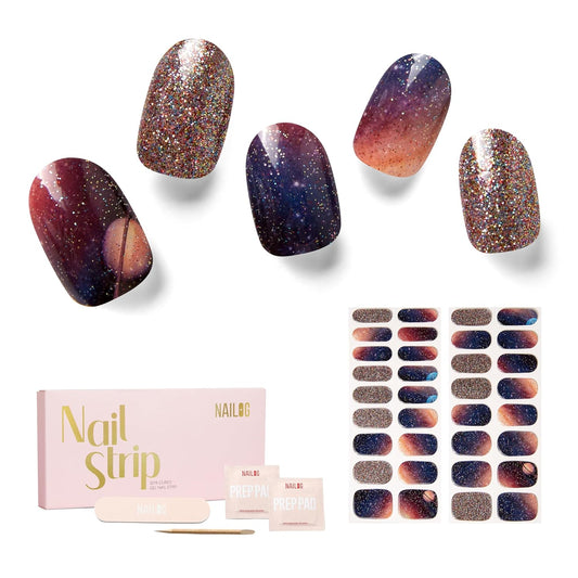NAILOG Semi Cured Gel Nail Strips 34 pcs| Buy 2 Get 1 UV Lamp | Long Lasting Nail Polish Sticker