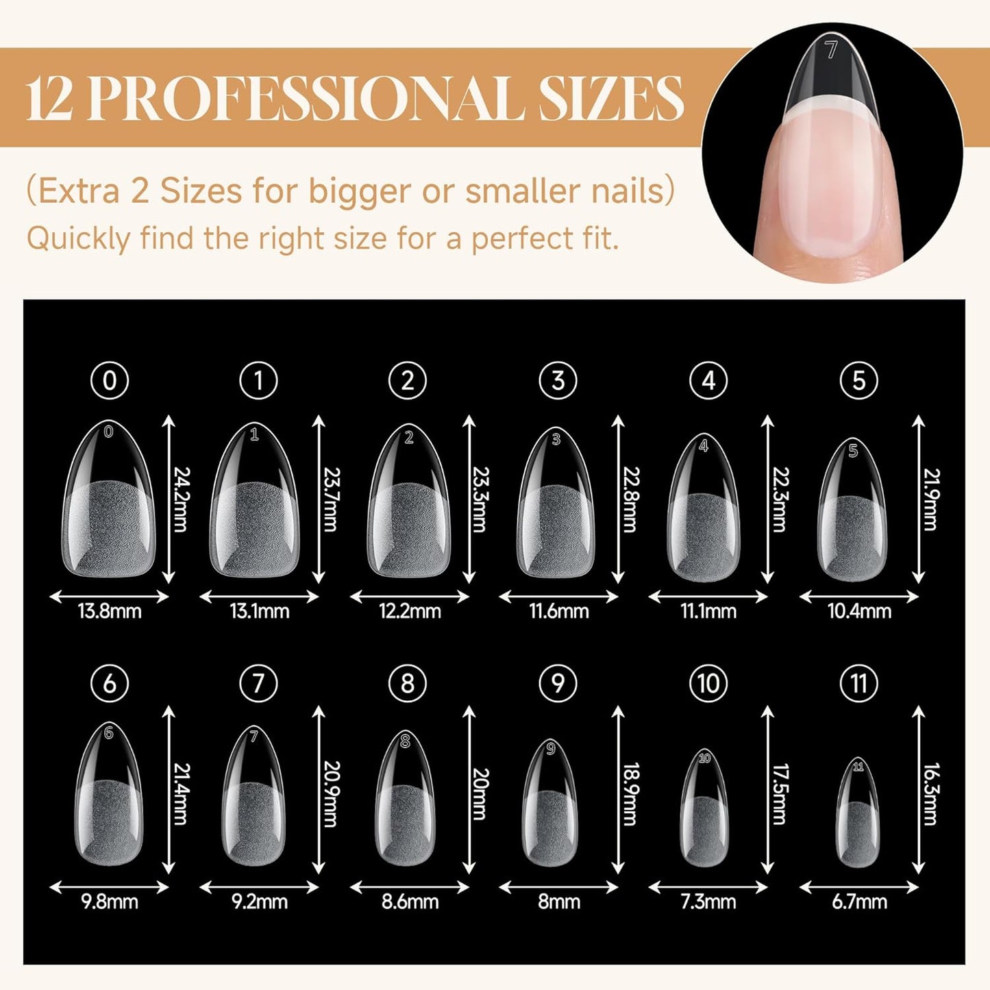 Almond Gel Nail Tips: 360pcs Pre-Shaped Medium Nail Tips Almond Shape Acrylic Fake Nails Half Matte Full Cover Press On Nails for Extension Home DIY Salon 12 Sizes