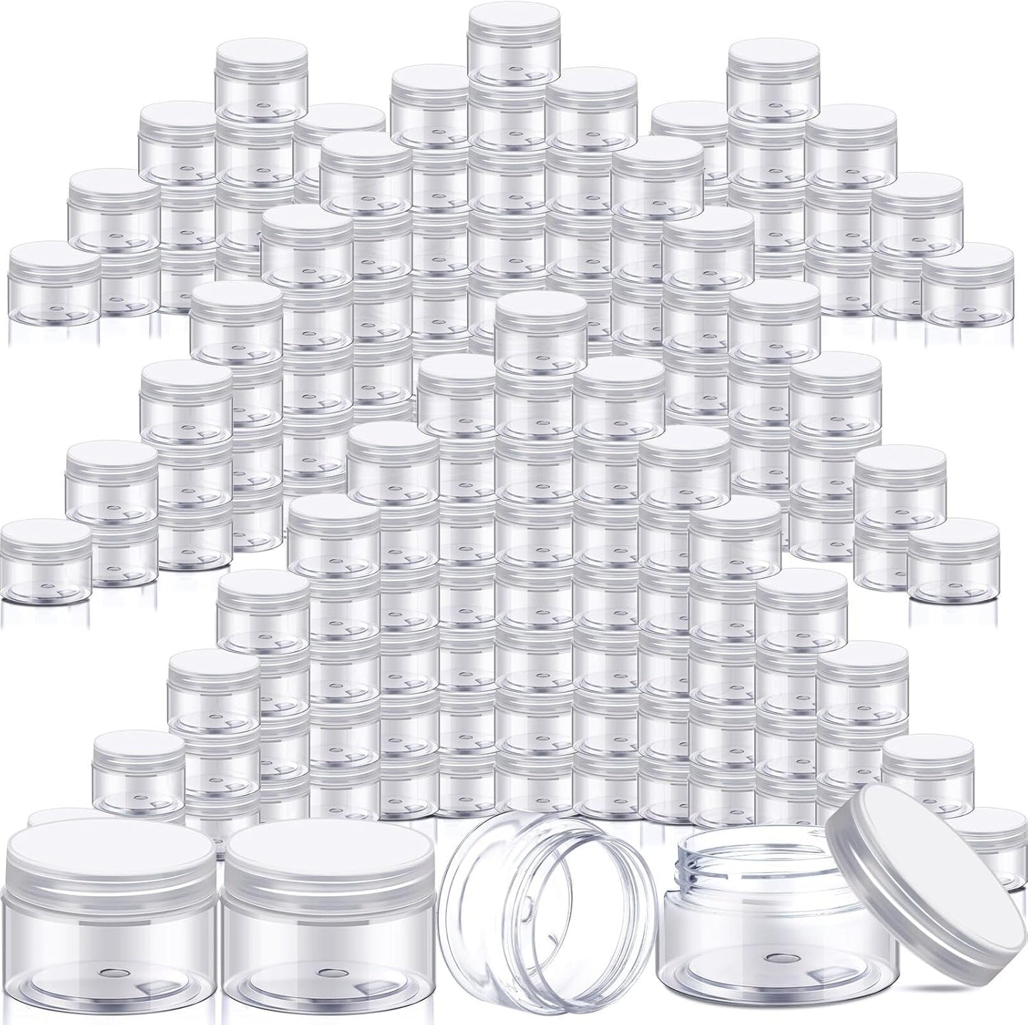 SATINIOR 100 Pcs Plastic Jars with Lids Small Containers Lids Wide Mouth Small Plastic Containers for Lotion Cream Rhinestones Body Butters Travel Storage(10 oz, Clear)