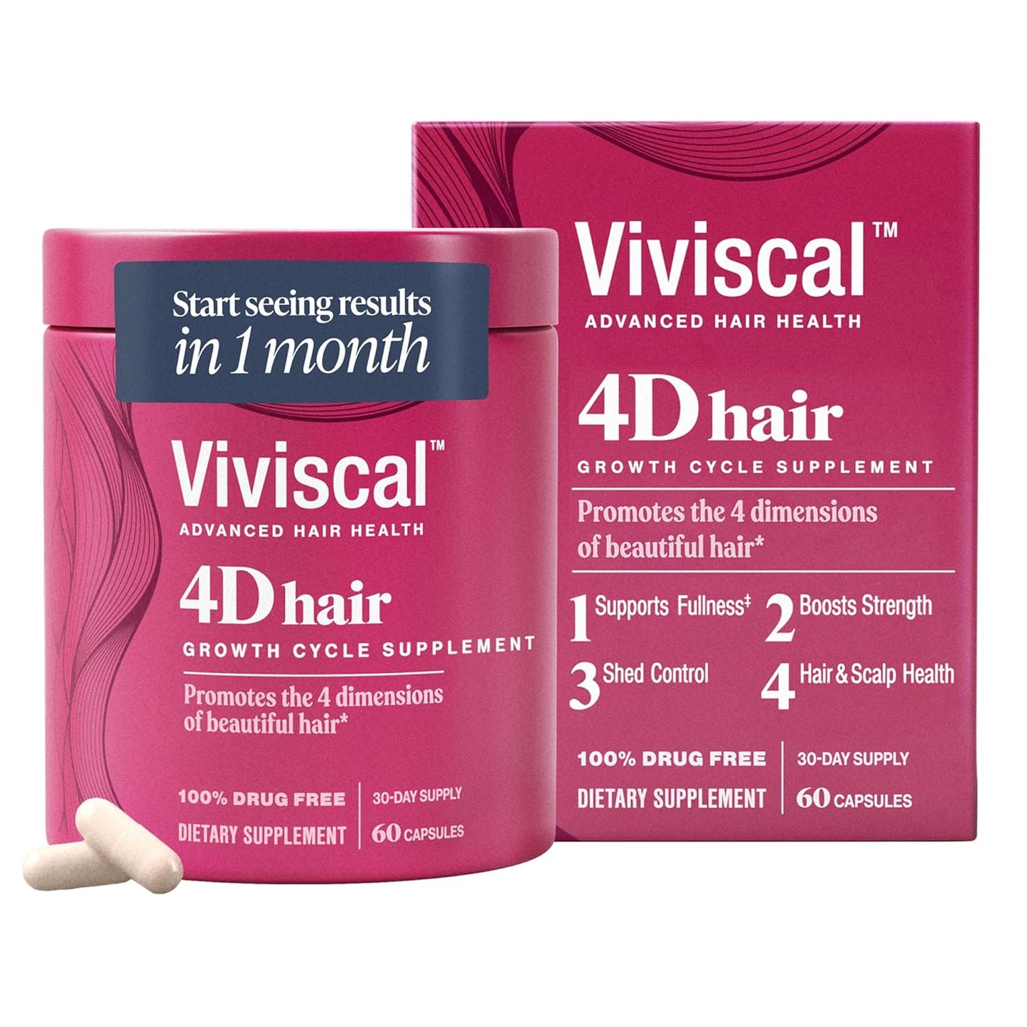 Viviscal 4D Hair Growth Cycle Supplements for Women for Full, Strong, and Healthy Hair; Made with Keratin, Vitamin A, Biotin, Zinc, 30 Day Supply, 60 Count