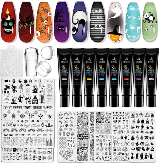 Biutee Nail Stamping Plates 8PCS Nail Stamping Polish Gel and Nail Stamper Kit 10 PCS Nail Art