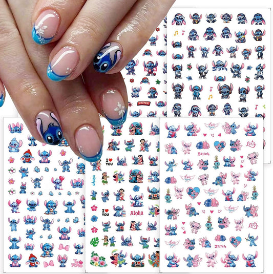 6 Sheets Cute Nail Art Stickers Self-Adhesive 3D Nail Sticker Cartoon Nail Decals Kawaii Party