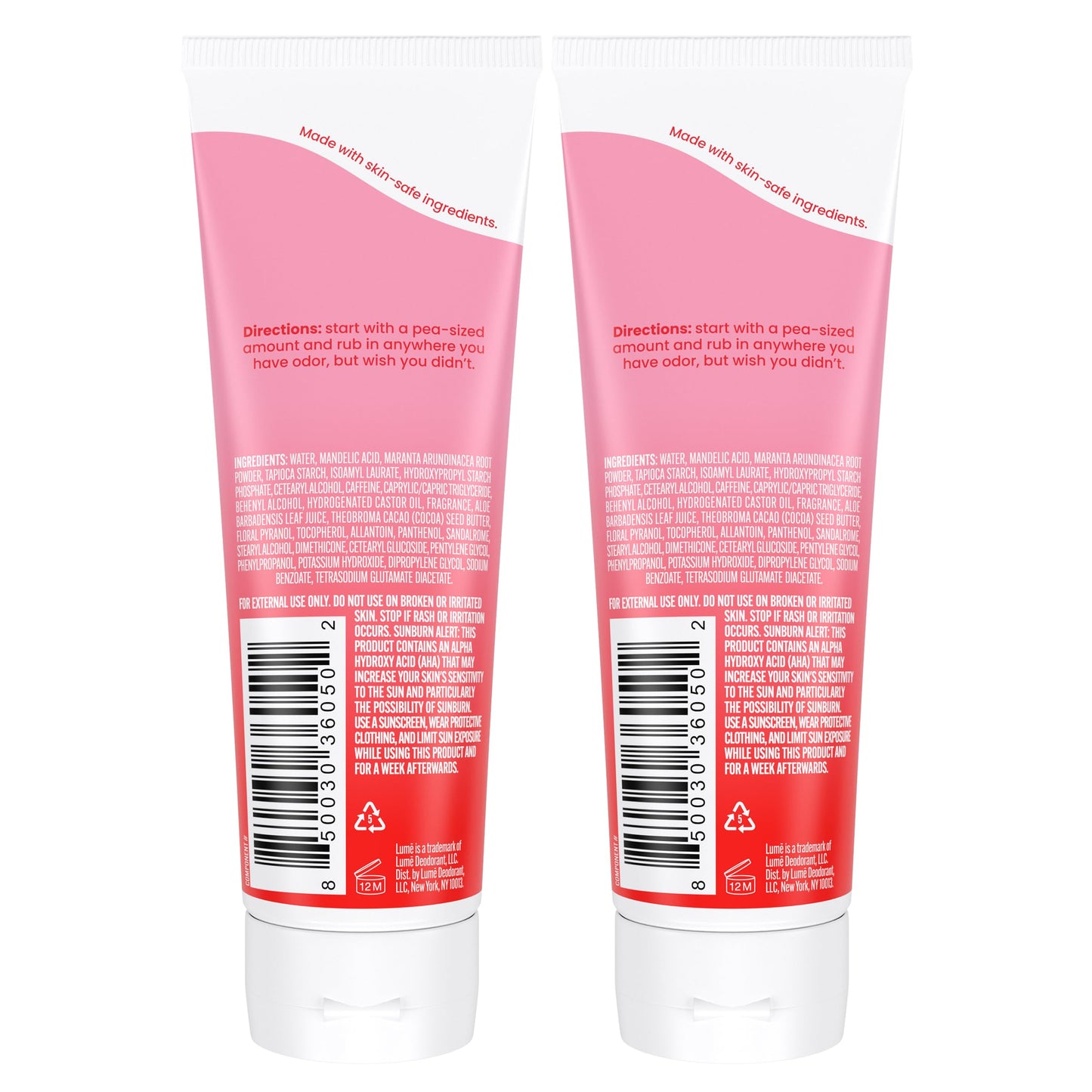 Lume Whole Body Deodorant - Cream Tube - 3 oz, 2 pk (Peony Rose)