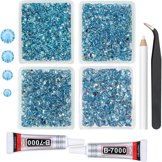 Light Blue Crystal Resin Rhinestones w B7000 Jewelry Glue for Bedazzling Crafting Sky Blue Flatback