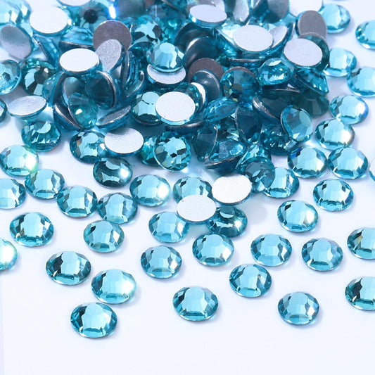 Aquamarine Flatback Rhinestones, Glass Rhinestones for Nail Art and Craft, Glue Fix, Loose Crystal