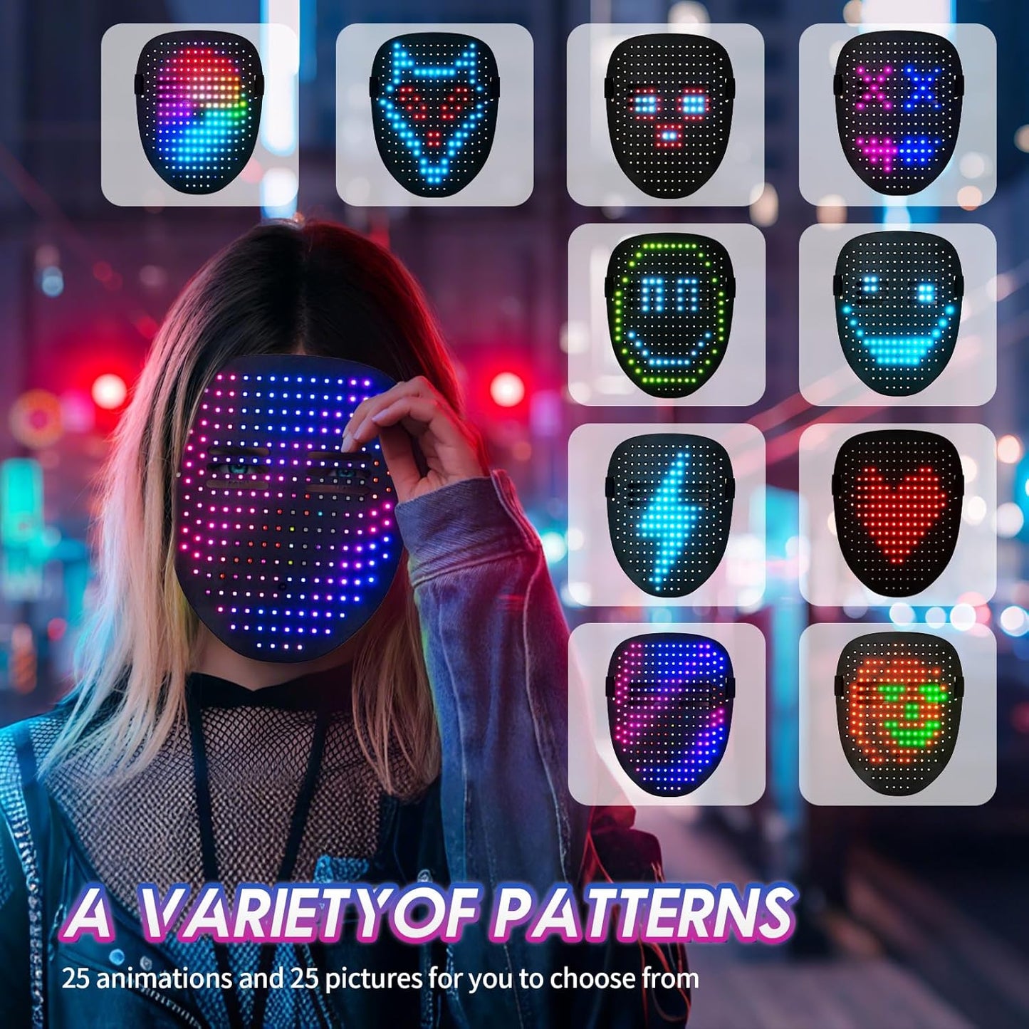 LED light mask with gesture sensing, unisex LED Halloween mask for costume role-playing party, masquerade ball