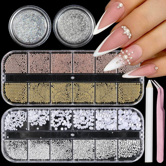 Nail Art Pearls Flatback Rhinestones Nail Charms Gold Silver White Half Round Supplies Luxurious