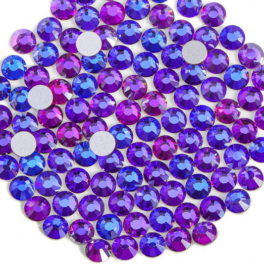 beadsland 144pcs Flat Back Crystal Rhinestones Round Gems for Nail Art and Craft Glue Fix, Purple
