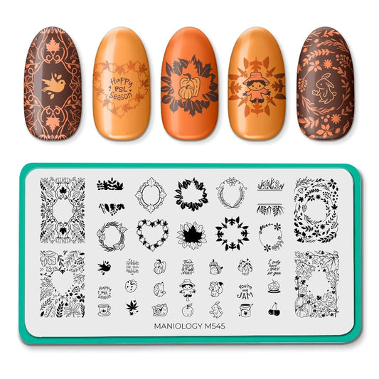 Maniology Fall Frames Nail Stamping Plate, Rustic Leafy Borders Stamp Plates, Cozy Autumn Wreath