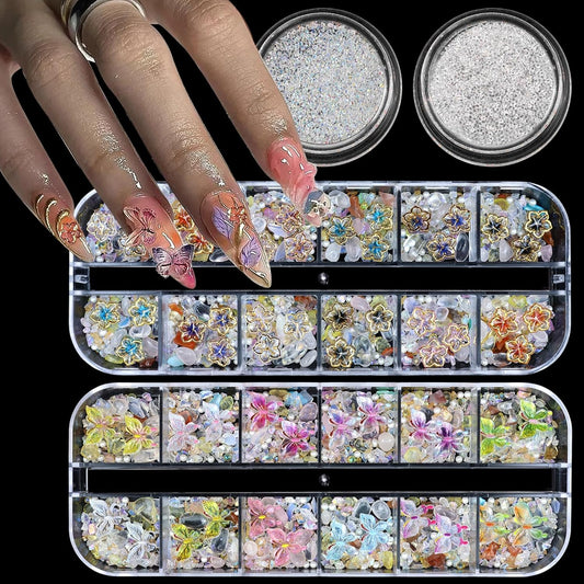 Rhinestones for Nails Butterfly Nail Charms 3D Flower for Nails Mixed Assorted Color Butterflies