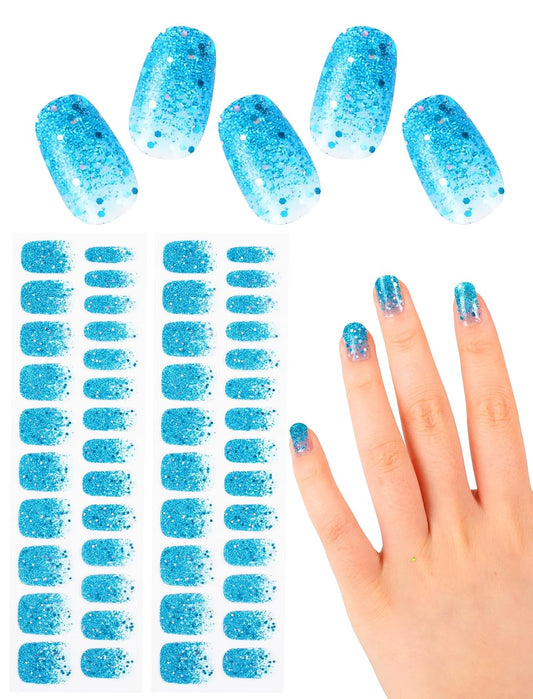 No UV Light Needed Semi Cured Gel Nail Strips Kit for Women, 48 Pcs Self-Adhesive Stick on Nail