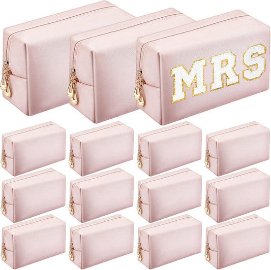 Kigeli 15 Pcs Aesthetic Makeup Bags PU Leather Cosmetic Pouches Waterproof Plain Toiletry Bags Makeup Pouches Bulk for Women Party Gift Travel Storage Organizer(Rose Gold)