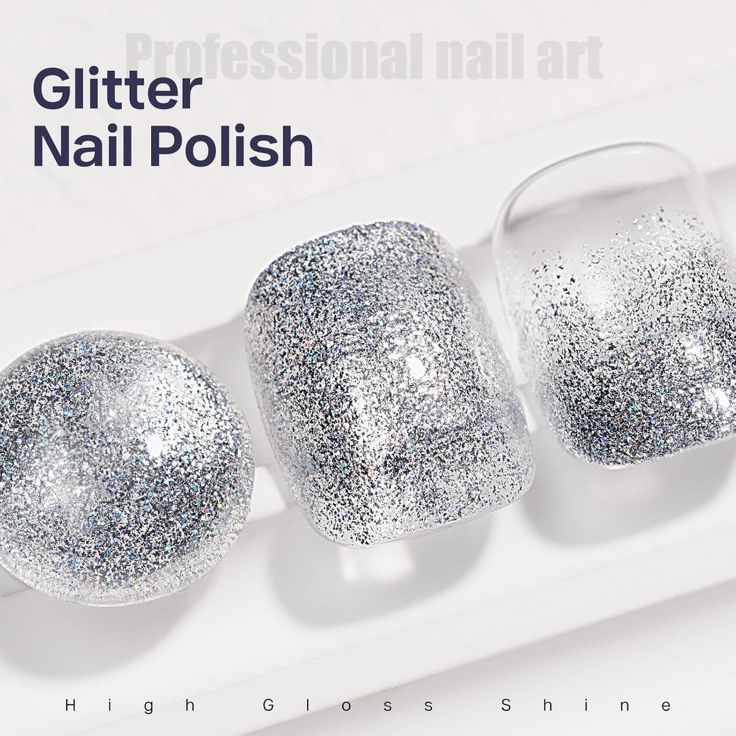 MIZHSE Quick Dry Glitter Silver Nail Polish, Classic Nail Polish Air Dry Fast, 15ml High Glossy Sparkly Shiny Shimmery Nail Art Salon Manicure Home