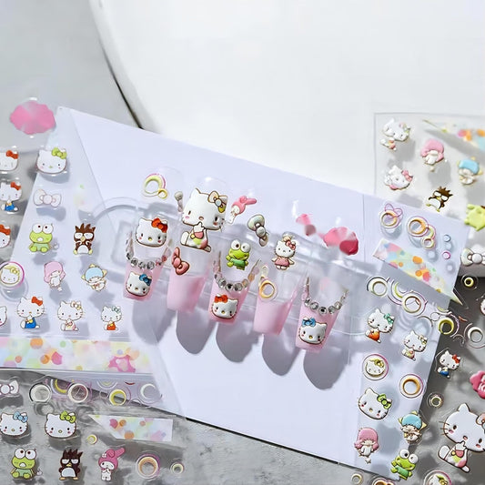 Dedyel Cute Nail Stickers 5D Embossed Cartoon Cat Nail Stickers Kawaii Animal Self-Adhesive Nail