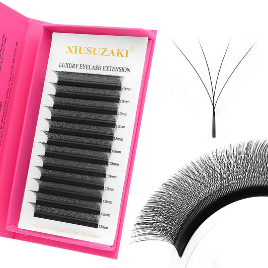 W Lash Extensions Supplies 4D Eyelash Extensions W Shape 0.07mm Thickness C Curl 10mm Premade Fans Easy Fan Lashes Volume Matte Black 12 Rows Crisscross Eye Lashes(W-4D-0.07-C,10mm)