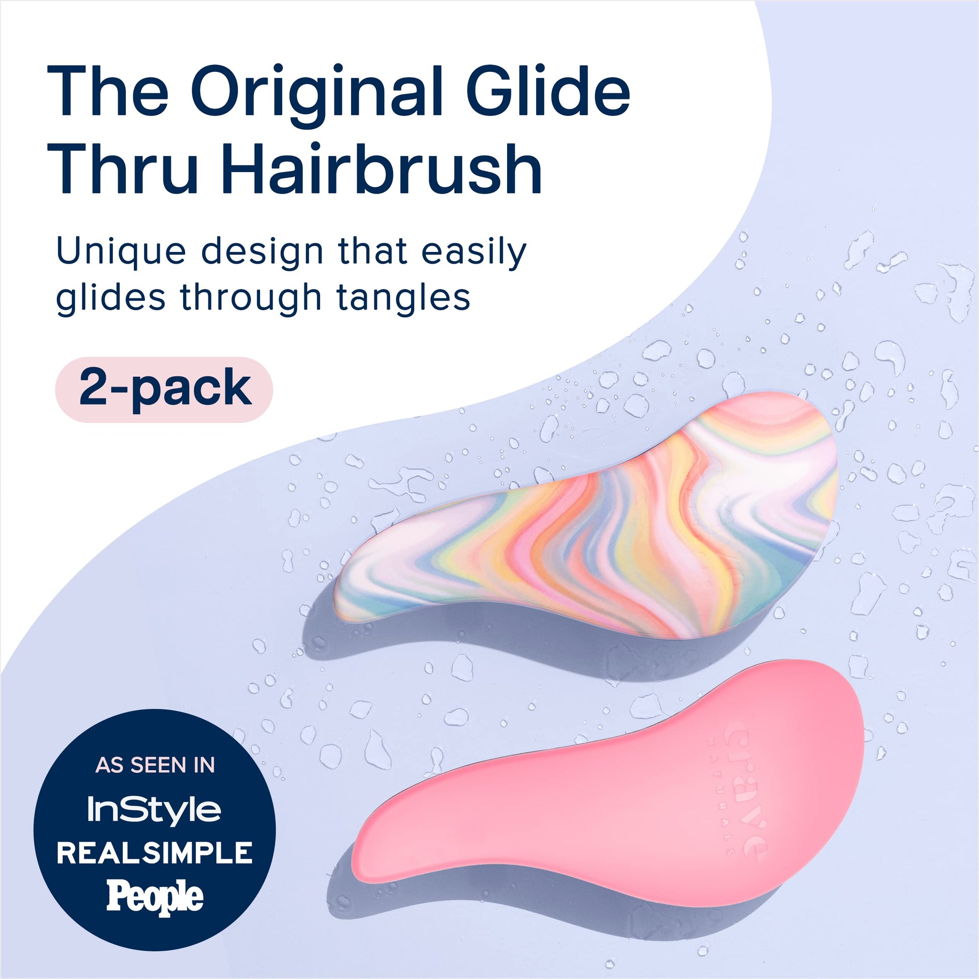 Crave Naturals Glide Thru Detangler Brush Pack of 2 - Curly Hair Brush for Women and Kids - Wet and