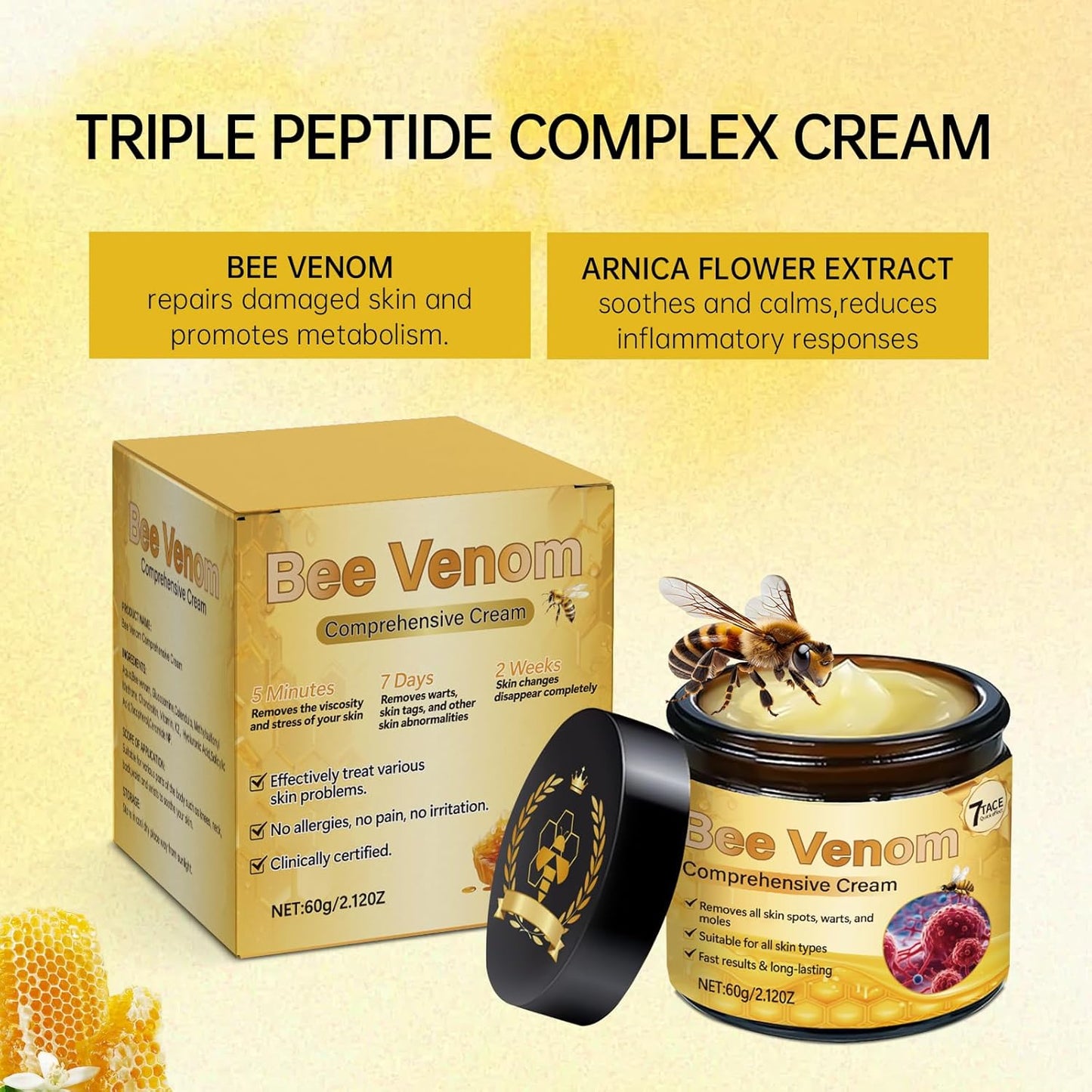 Bee Venom Comprehensive Cream, Firming & Wrinkle-Reducing Deeply Nourishes The Skin, Professional Bee Venom Skin Treatment Cream, Natural Serum Suitable for All Skin Types (2 Pack)