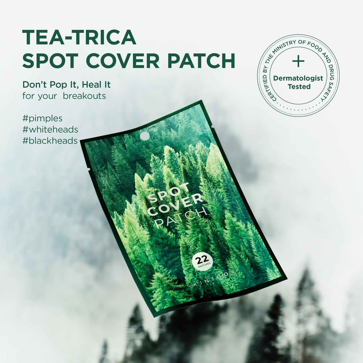 SKIN1004 Tea Trica Spot Cover Patch, Spot Patches for Blemish Prone Skin, Clear Hydrocolloid Pimple