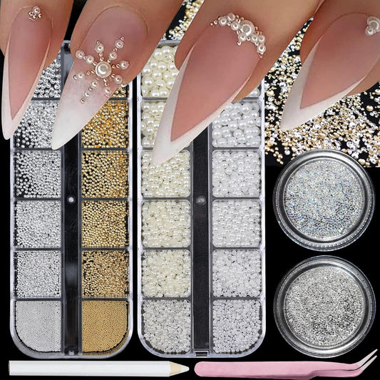 Nail Art Rhinestones with Pearls Flatback Pearls Nail Charms Luxurious Supplies Accessories Gold