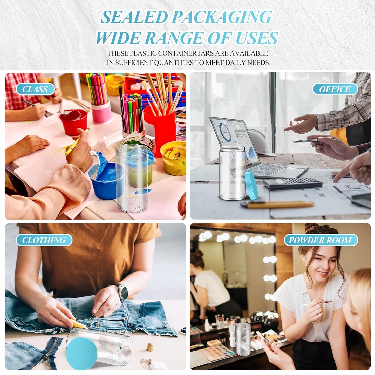 Patelai 4 Pieces Round Wide-mouth Leak Proof Plastic Container Jars with Lids for Travel Storage Makeup Beauty Products Face Creams Oils Salves Ointments DIY Making(32 Ounce,Blue)