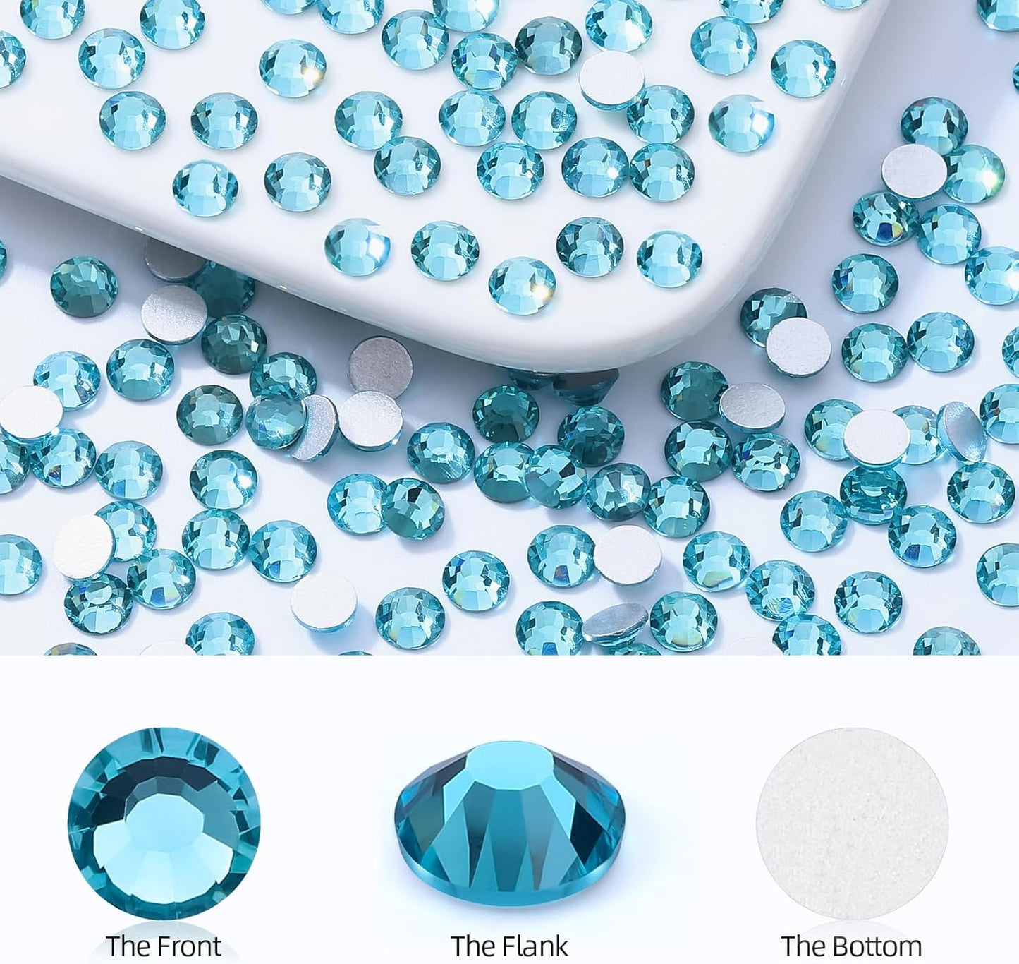 Aquamarine Flatback Rhinestones, Glass Rhinestones for Nail Art and Craft, Glue Fix, Loose Crystal Gemstones(Aquamarine, SS6, 2880pcs, 1.9-2.0mm)