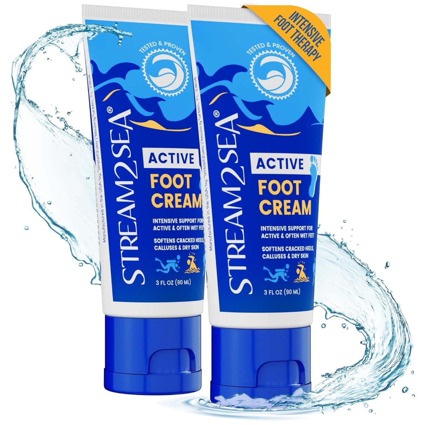 STREAM 2 SEA Active Foot Cream, Intensive Support for Active & Often Wet Feet - Softens Cracked Heels, Calluses & Dry Skin, Enriched with Neem and Tea Tree, Fast-absorbing and Non-greasy - 2 Pack