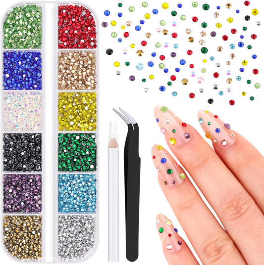 4200Pcs Glass Crystal Small Rhinestones for Nail Art, Colourful SS3-SS10 Flatback Bedazzling Gems