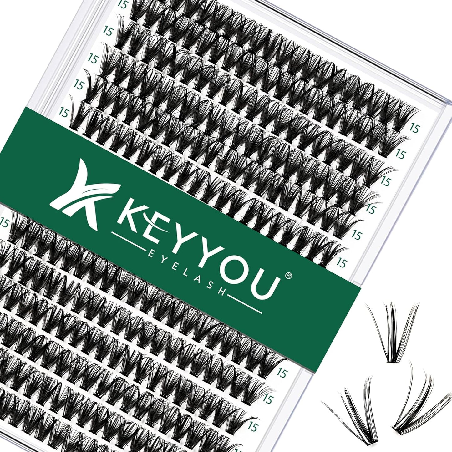 Lash Clusters 300pcs Individual Lashes 40D 0.07D Curl 15mm DIY Eyelash Extension KEYYOU Large Tray Volume Soft&Natural Cluster Lashes(40D-0.07D,15）