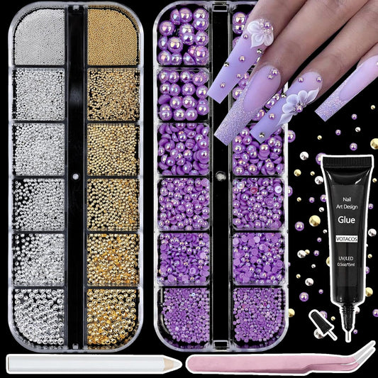 Nail Art Pearls with Rhinestones Glue Gel Flatback Pearls Nail Charms Luxurious Nails Supplies