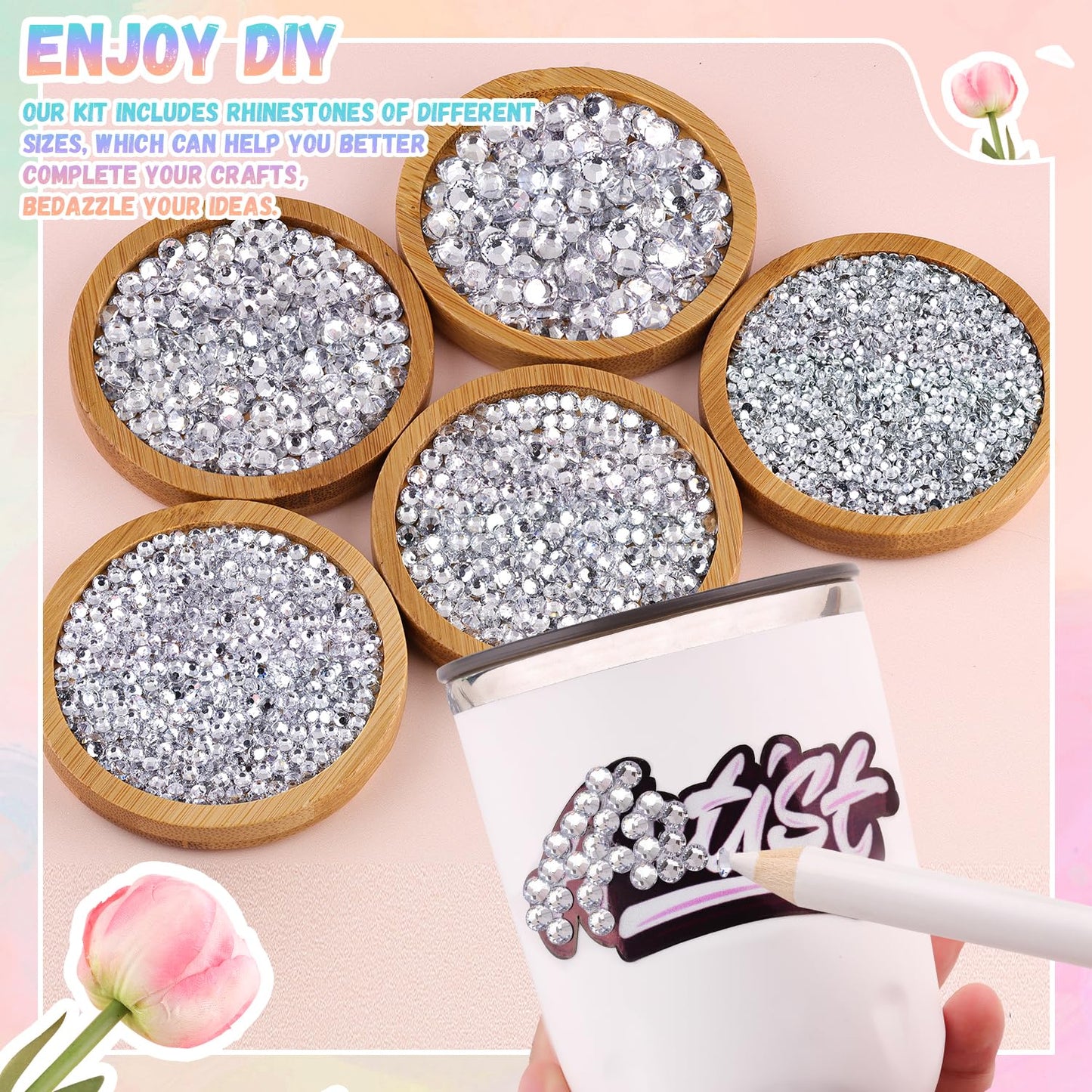 30000Pcs Resin Silver Clear Rhinestones with B7000 Jewelry Glue for Bedazzling Crafting, 2-6mm Flatback Gems, Bedazzler Kit for Crafts Clothing Tumblers Shoes Decor Nail Art