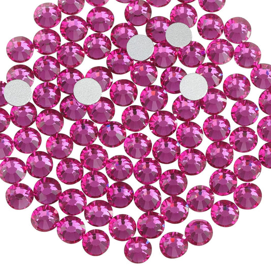 Beadsland 288pcs Flat Back Crystal Rhinestones Round Gems for Nail Art and Craft Glue Fix, Fuchsia