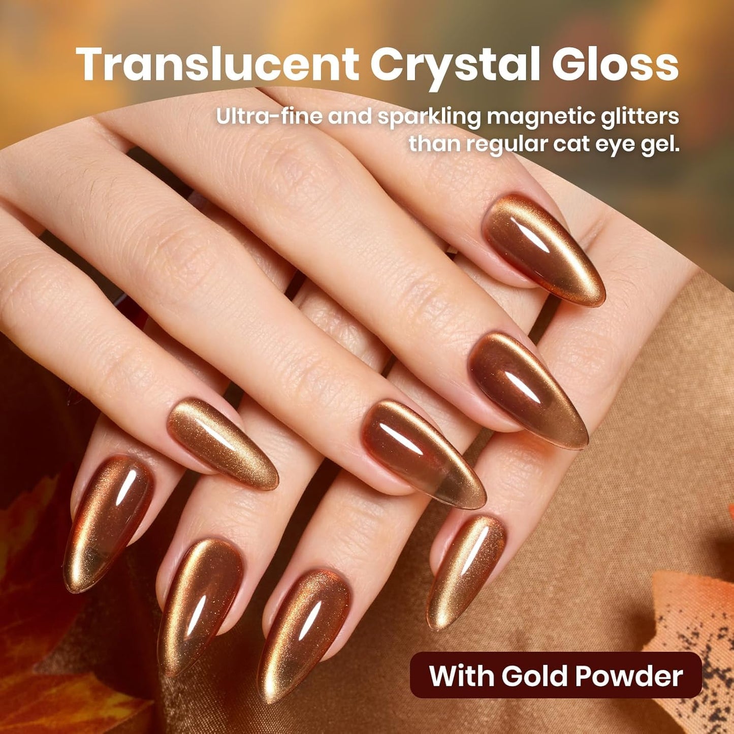 beetles Gel Polish Golden Mirage Cat Eye Gel Nail Polish Set - 6 Colors Pink Red Brown Green Blue Glitter Fall Gel Nail Kit, Magnetic Shine Soak Off UV Gel for Salon DIY Manicure Gift for Women