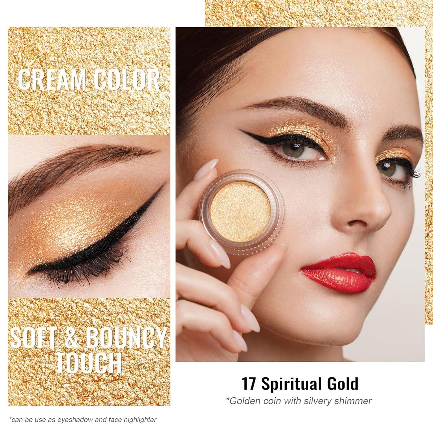 Oulac Gold Cream Eyeshadow - Highly Pigmented Natural Sombra de Ojos, Waterproof & Long Lasting with Moisturizing Formula, Shimmer Glitter Eye Makeup, 6g (21)