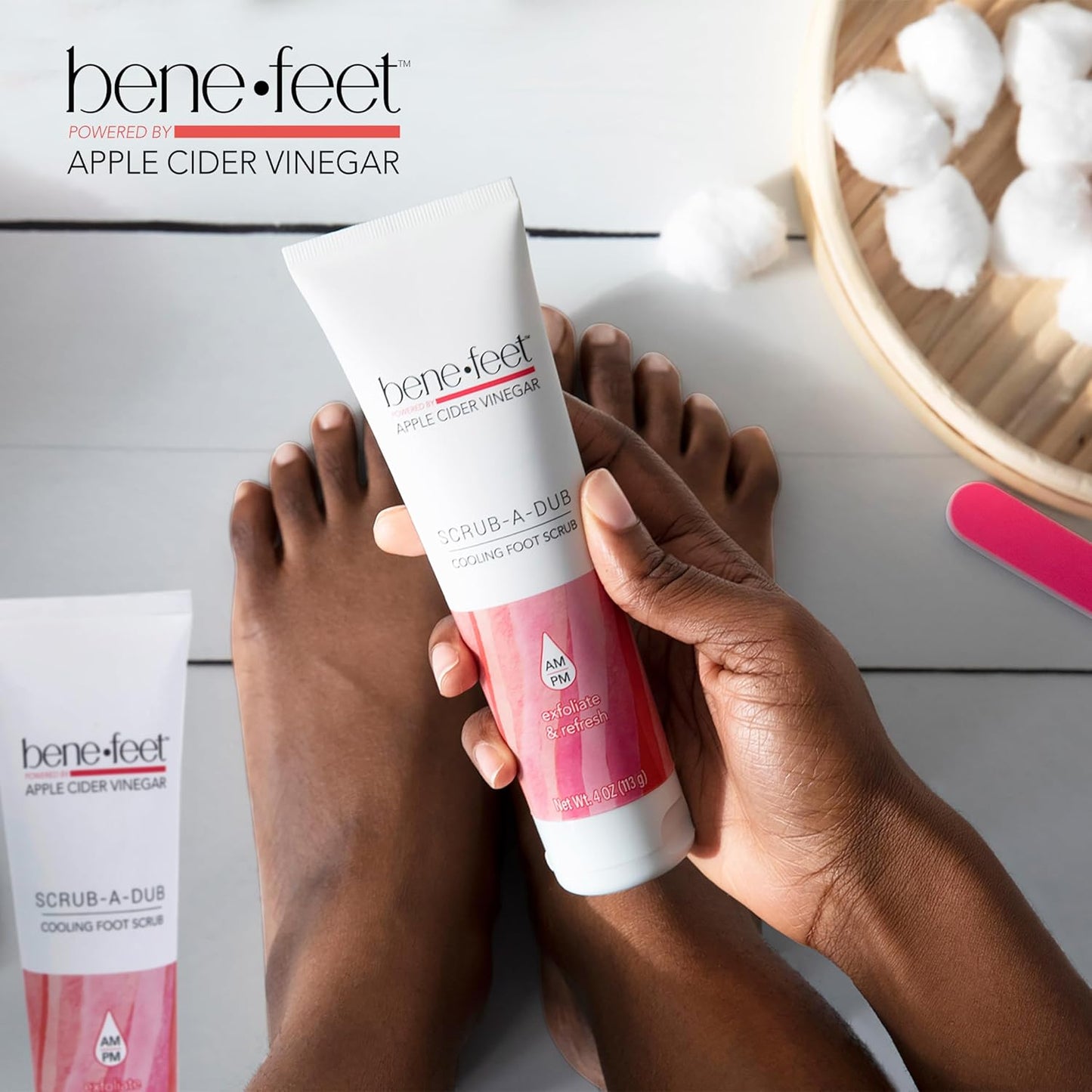 Benefeet Scrub-A-Dub Cooling Foot Scrub - Exfoliates + Refreshes Dry + Dull Skin, Get Smoother Skin from Heel to Toe, Made w/Vitamin E, Apple Cider Vinegar, Walnut Shell + Apricot Seed, 4 oz (2 Pack)