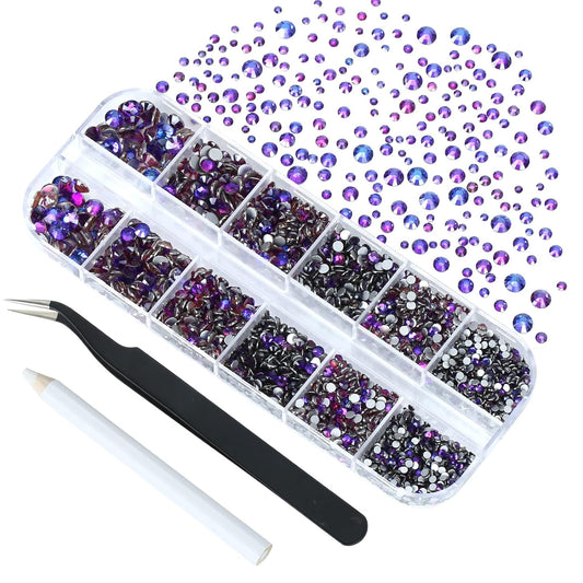 4240Pcs Purple Velvet Flatback Rhinestones 6 Sizes Crystal Diamonds for Nail Art Crafts Clothes