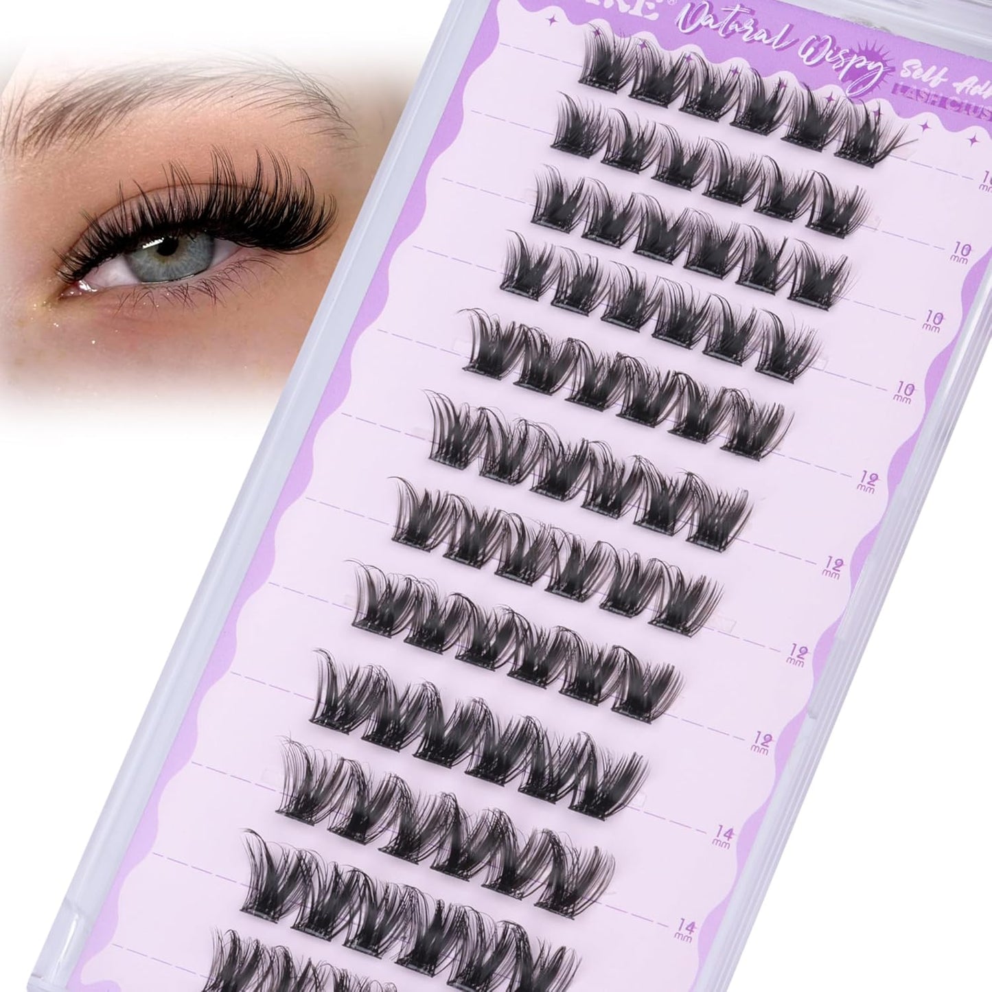 JIMIRE Self Adhesive Eyelashes Manga Lash Clusters Natural Look 10-14MM Wispy Pre Glued Lashes Clusters No Glue Needed D-Curly Natural Cluster Lashes Reusable Invisible Band Press on Lashes