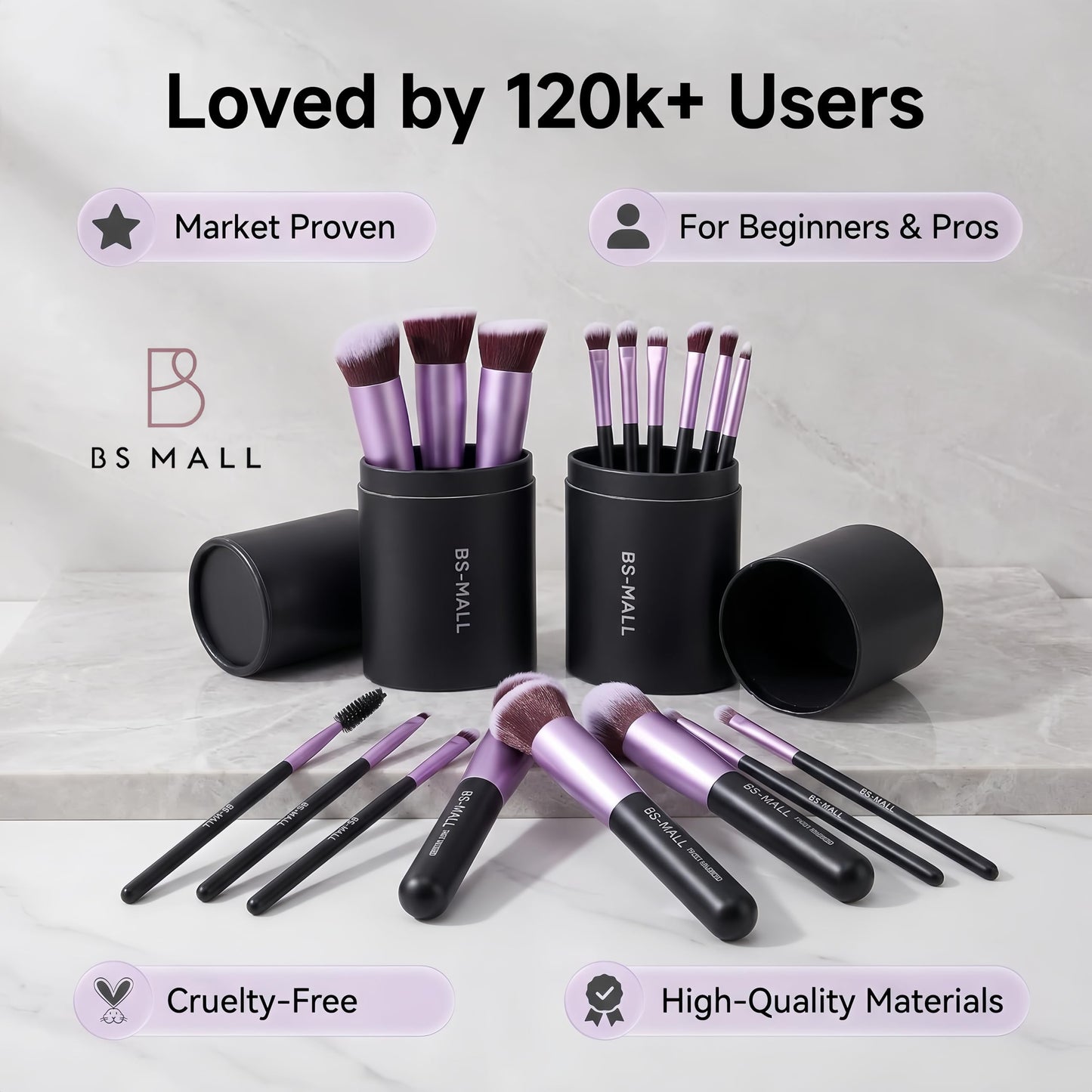BS-MALL Makeup Brushes Premium Synthetic Foundation Powder Concealers Eye Shadows 14 Pcs Purple for