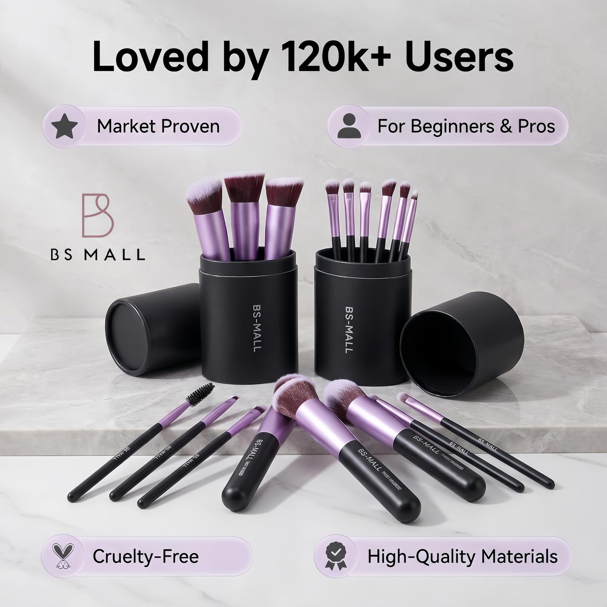 BS-MALL Makeup Brushes Premium Synthetic Foundation Powder Concealers Eye Shadows 14 Pcs Purple for