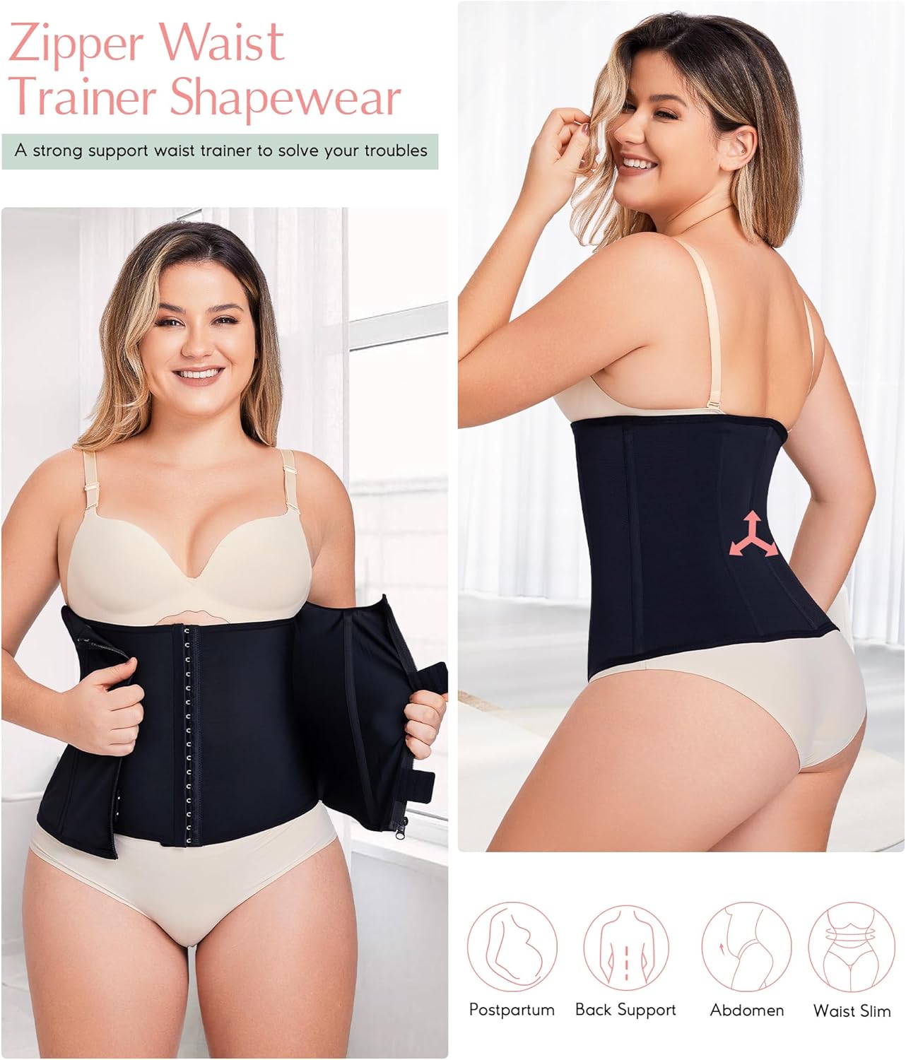 MERYOSZ Waist Trainer Corset Zipper Tummy Control Shapewear Breathable Waist Cincher for Women Body Shaper Sport Girdle