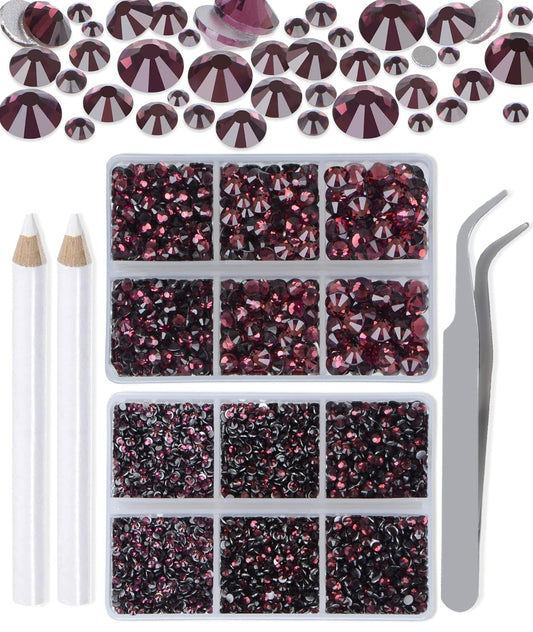 LPBeads 6000 Pieces Amethyst Non Hotfix Rhinestones 6 Sizes Round Crystal Glass Flat Back