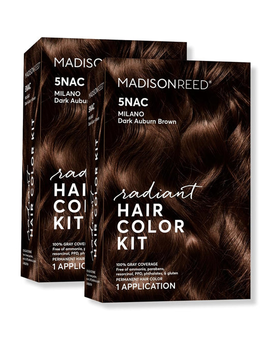 Madison Reed Radiant Hair Color Kit | 5NAC Dark Chocolate Brown with Copper-Auburn Undertones (Milano Brown) 100% Gray Hair Coverage | Dimensional Permanent Hair Dye | PPD & Ammonia-Free | 2 Pack