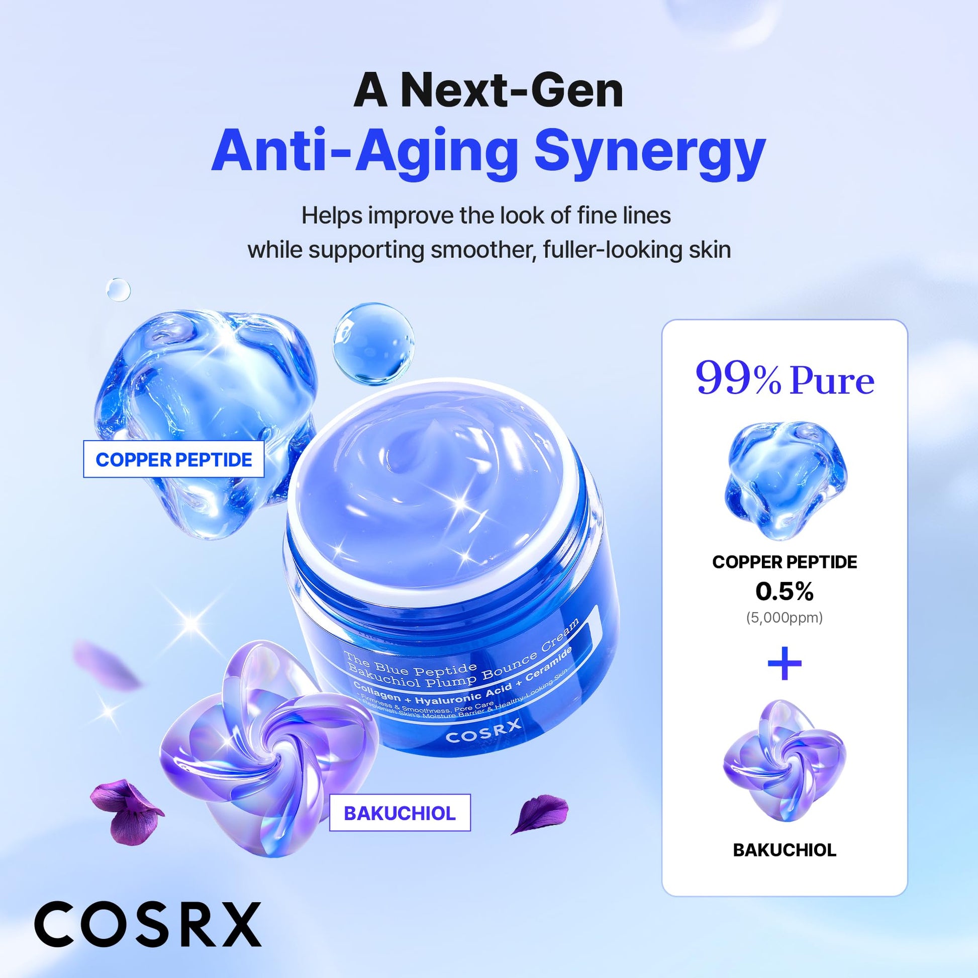 COSRX The Blue Copper Peptide Bakuchiol Cream, Korean Anti-Aging, 1.76 oz