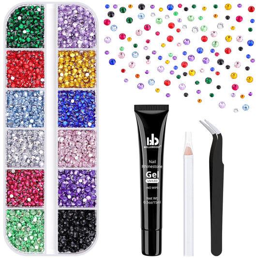 5000Pcs Small Resin Rhinestones for Nail Art with 15ML Nails Rhinestone Glue, Colorful 2/3MM